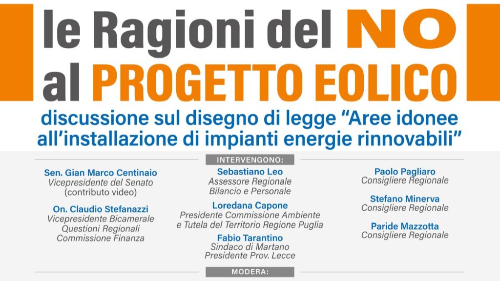 Torri eoliche alte 200 metri nella Grecìa Salentina: cittadini e istituzioni dicono NO Martano